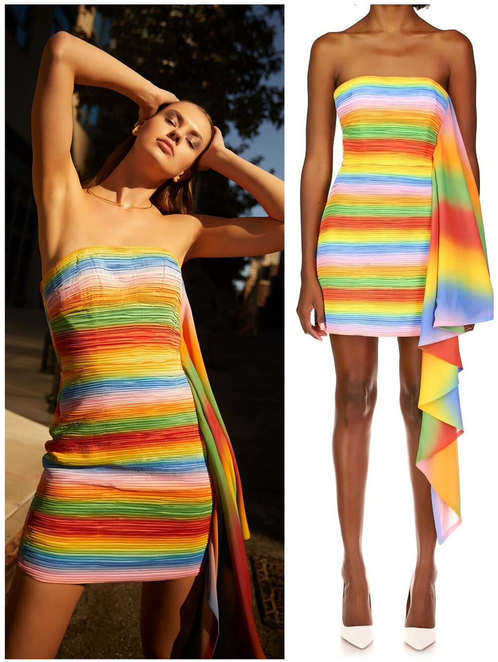AMUR Rainbow Drape Strapless Kay Dress, 2